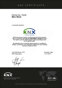Download PDF-Datei: Zertifikat KNX-Partner